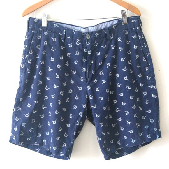 Size 34 - POLO RALPH LAUREN Men's Blue Swordfish Print Bermuda Shorts - Picture 1 of 4